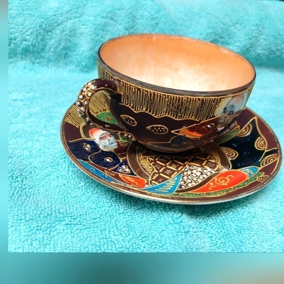 Vintage* Nagoya Satsuma Moriage Immortals Cup and Saucer Set - Picture 13 of 13